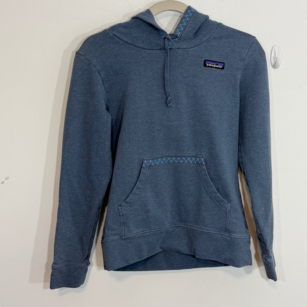 Patagonia Womens Monk Hoodie XS Blue Embroidered Organic Cotton Casual Gorpcore